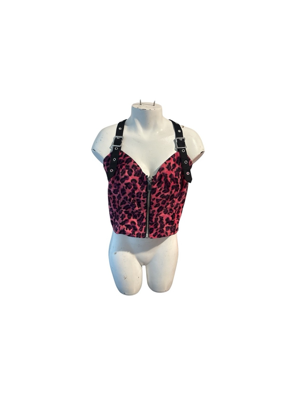 Dolls Kill Pink and Black Leopard Print Cropped Bustier Top The Grave Girls